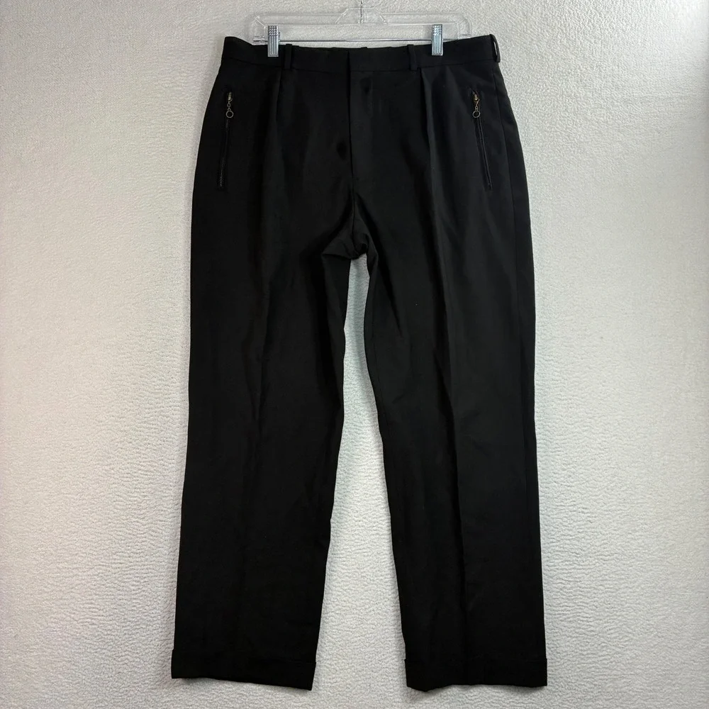 Vintage Polo Ralph Lauren Pleated Dress Pants Men 34x28 Black Cuffed Trousers